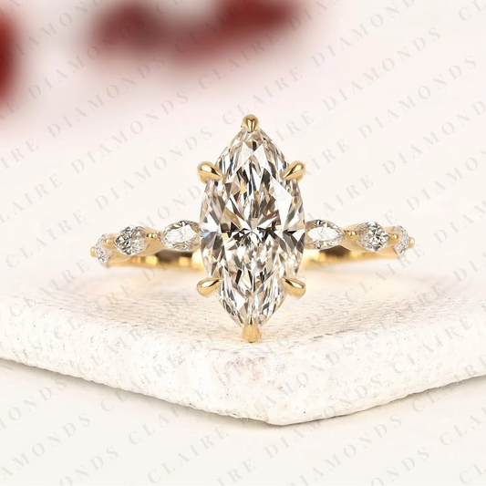 Marquise Cut Lab Grown Diamond Engagement Ring Twisted Vine Band Ring Gold Wedding Ring Nature Inspired Bridal Ring IGI Certified Anniversary Ring.