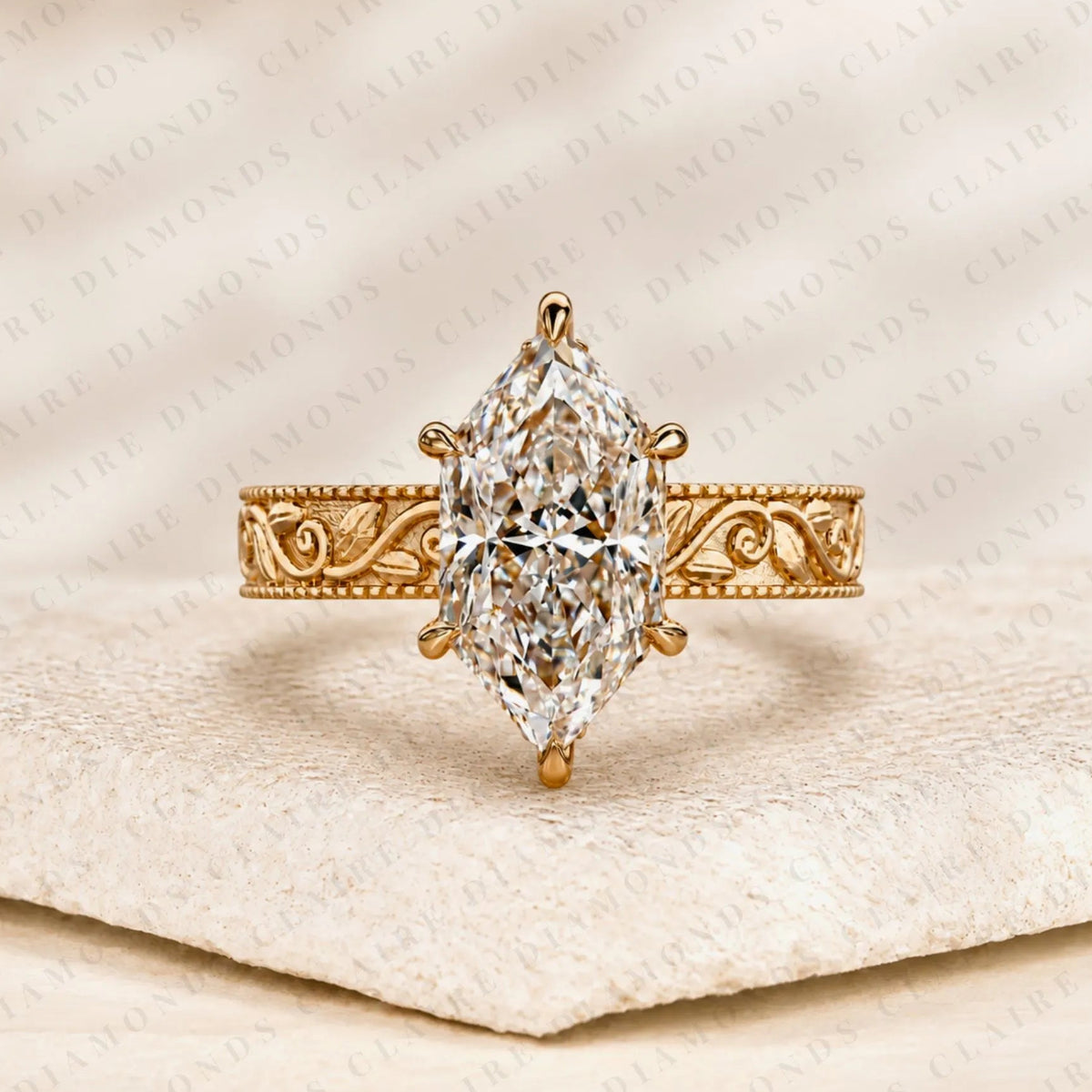Dutch Marquise Cut Moissanite Diamond Engagement Solitaire Ring Vintage Engraved Gold Band Filigree Wedding Ring Luxury Bridal Jewelry
