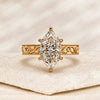 Dutch Marquise Cut Moissanite Diamond Engagement Solitaire Ring Vintage Engraved Gold Band Filigree Wedding Ring Luxury Bridal Jewelry