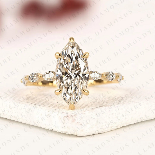 Marquise Cut Moissanite Diamond Engagement Ring Twisted Vine Band Ring Gold Wedding Ring Nature Inspired Bridal Ring.