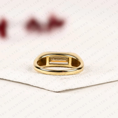 Baguette Cut Lab Grown Diamond Ring in Gold Modern Rectangular Diamond Solitaire Ring Minimalist Statement Engagement Ring for Women
