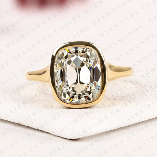 Old Mine Elongated Cushion Cut Lab Grown Diamond Engagement Ring Bezel Set Gold Solitaire Minimalist Vintage Wedding Ring for Women
