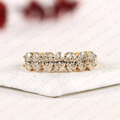 1.61 TCW Oval Cut Lab Grown Diamond Band Half Eternity Wedding Elegant Stackable Bridal Band For Her