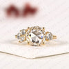 Round Rose Cut Lab Grown Diamond Ring, Unique Engagement Ring With Round & Marquise Side Stones, Floral Cluster Gold Ring