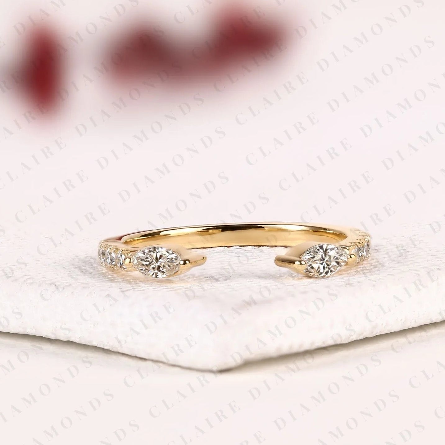 0.50tcw open gap round cut lab grown diamond gold ring with marquise-cut diamond on the ends, minimalist promise ring, adjustable wedding band for women.