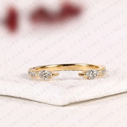 0.50TCW Open Gap Round Cut Lab Grown Diamond Gold Ring With Marquise-Cut Diamond On The Ends, Minimalist Promise Ring, Adjustable Wedding Band for Women.