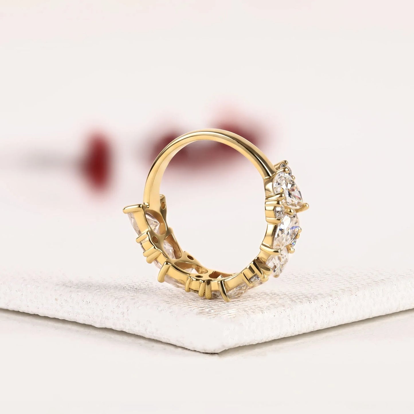 4.00 tcw pear & round cut lab grown diamond wedding floral cluster eternity band vintage inspired bridal jewelry