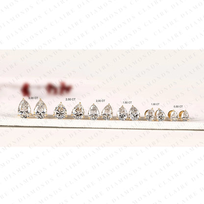 Pear Cut Lab Grown Diamond Stud Earrings Classic Solitaire Earrings Elegant Minimalist Bridal Jewelry Timeless Gift for Her