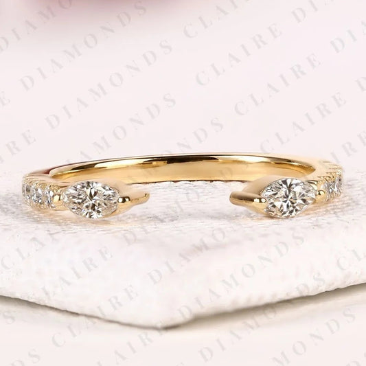0.50TCW Open Gap Round Cut Lab Grown Diamond Gold Ring With Marquise-Cut Diamond On The Ends, Minimalist Promise Ring, Adjustable Wedding Band for Women.