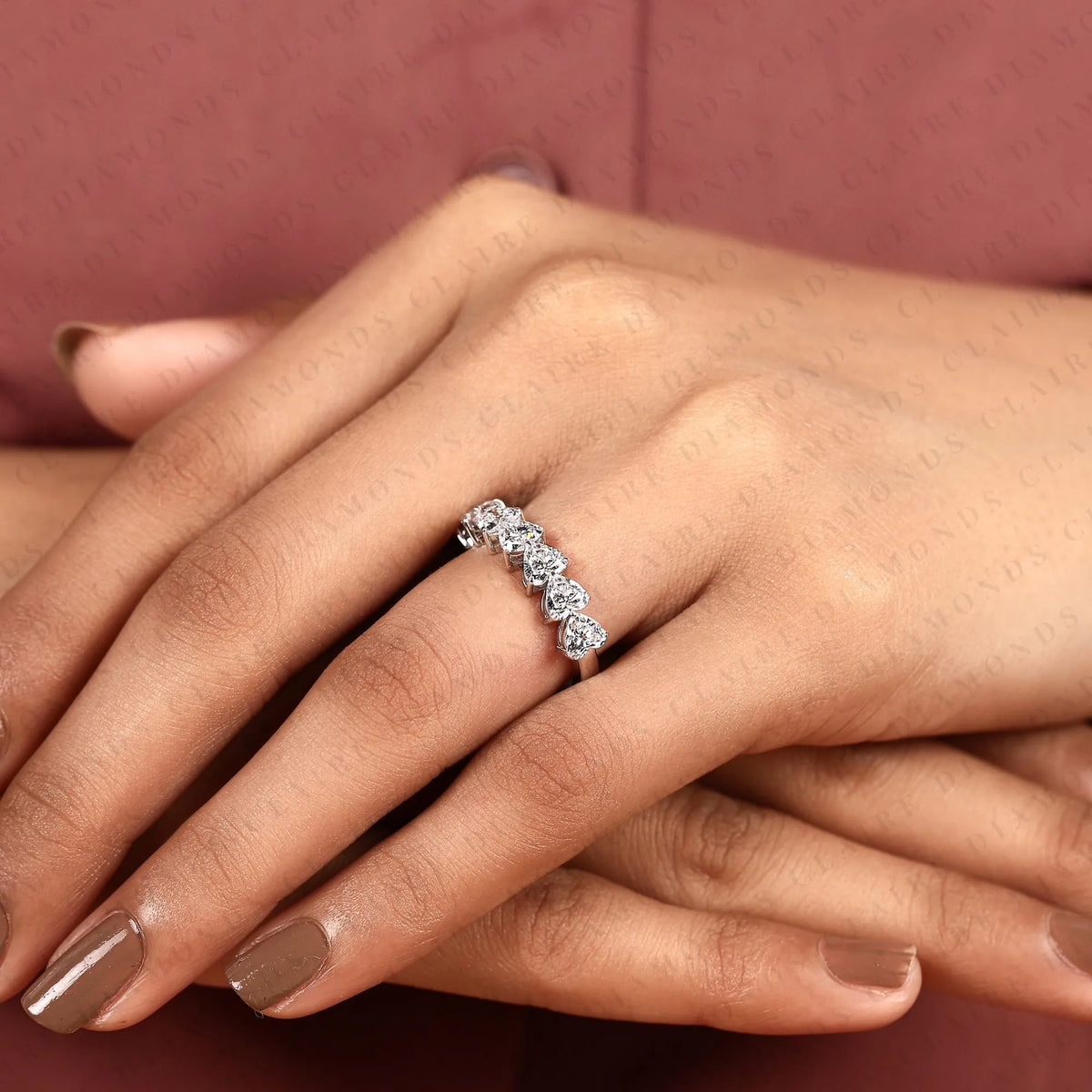 2.10 tcw heart cut moissanite diamond half eternity band romantic wedding unique stackable bridal band elegant fine jewelry