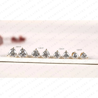 Trillion Cut Lab Grown Diamond Stud Earrings Elegant Solitaire Earrings Modern Minimalist Fine Jewelry