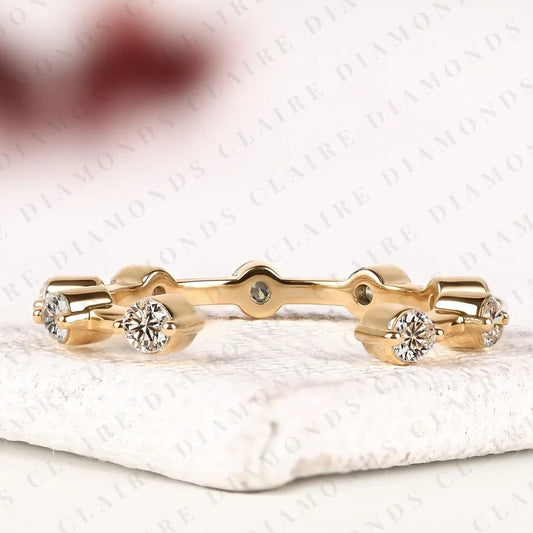 0.27 TCW Round Diamond Wedding Band Lab Grown Diamond Stackable Ring Minimalist Yellow Gold Anniversary Band Modern Bridal Ring Dainty Everyday Fine Jewelry.