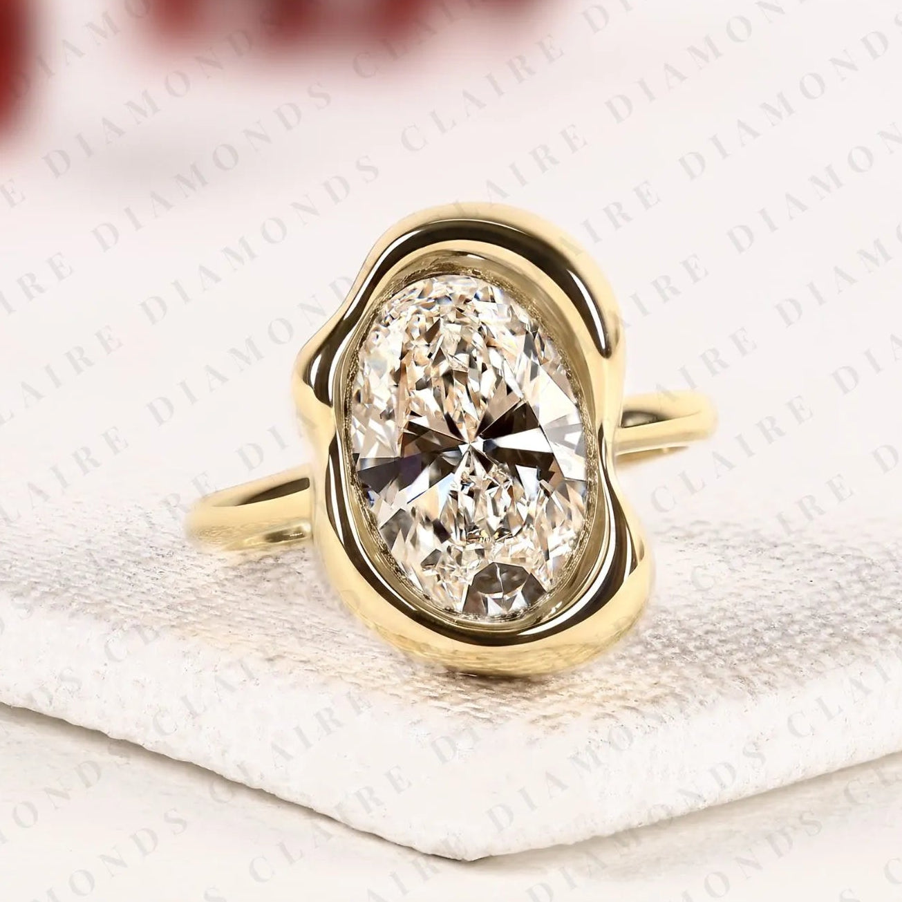 oval moissanite diamond organic bezel set engagement ring – solitaire ring for women.