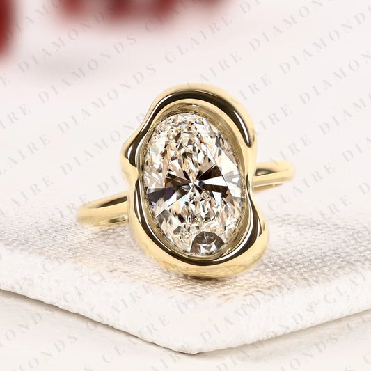 Oval Lab Grown Diamond Organic Bezel Set Engagement Ring – Solitaire Ring for Women – IGI Certified Gift