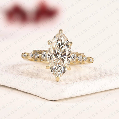 Marquise Cut Lab Grown Diamond Engagement Ring, Hidden Halo Ring, Solid Gold Wedding Ring, Anniversary Gift for Women