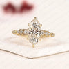 Marquise Cut Lab Grown Diamond Engagement Ring, Hidden Halo Ring, Solid Gold Wedding Ring, Anniversary Gift for Women