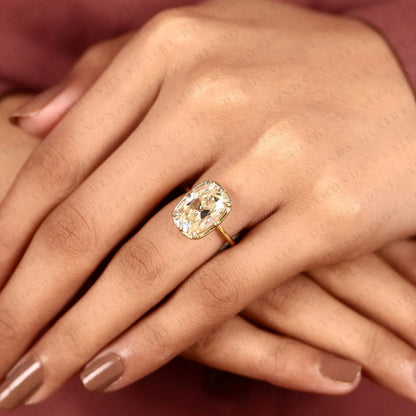 Old Mine Elongated Cushion Cut Lab Grown Diamond Solitaire Engagement Ring Diamond Ring Classic Minimalist Bridal Ring for Women