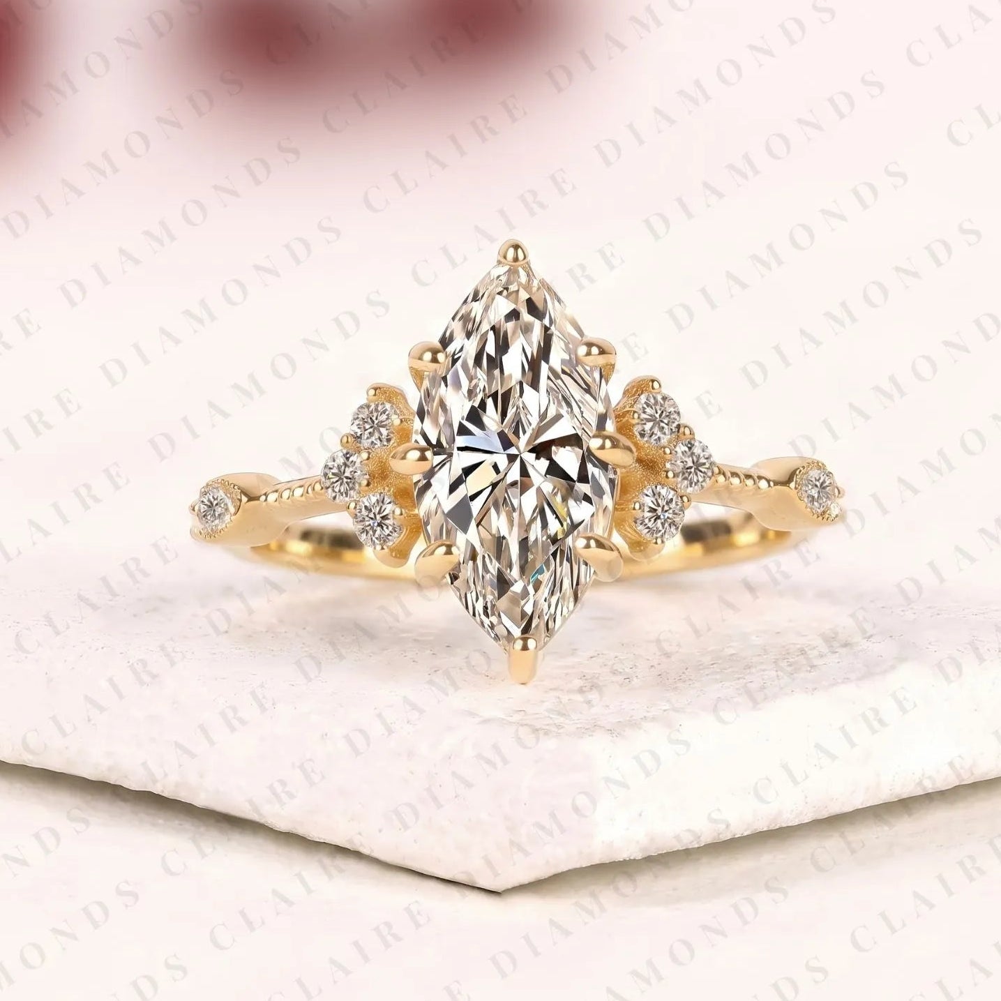 marquise lab grown diamond engagement ring unique floral vintage inspired statement bridal ring