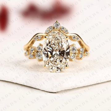 Oval Cut Engagement Ring Set Nature Inspired Wedding Ring by Claire Diamonds