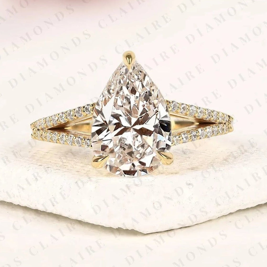 pear cut lab grown diamond engagement ring split shank pave diamond ring bridal ring