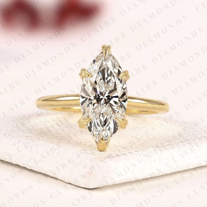 Marquise Cut Lab Grown Diamond Ring Elegant Tulip Set Ring Solitaire Engagement Ring for Her