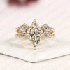 Marquise Cut Lab Grown Diamond Engagement Ring Bridal Set with Kite Cut Three Stone Ring Modern Unique Bridal Jewelry