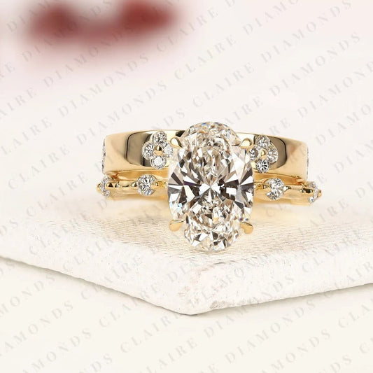 Oval Cut Moissanite Diamond Engagement Ring Set Floral Accent  Vintage Inspired Diamond Ring