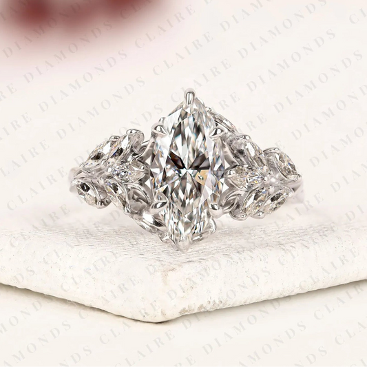 Marquise Cut Moissanite Diamond Engagement Ring Vintage Floral Cluster Ring White Gold Wedding Ring Unique Anniversary Ring for Women.