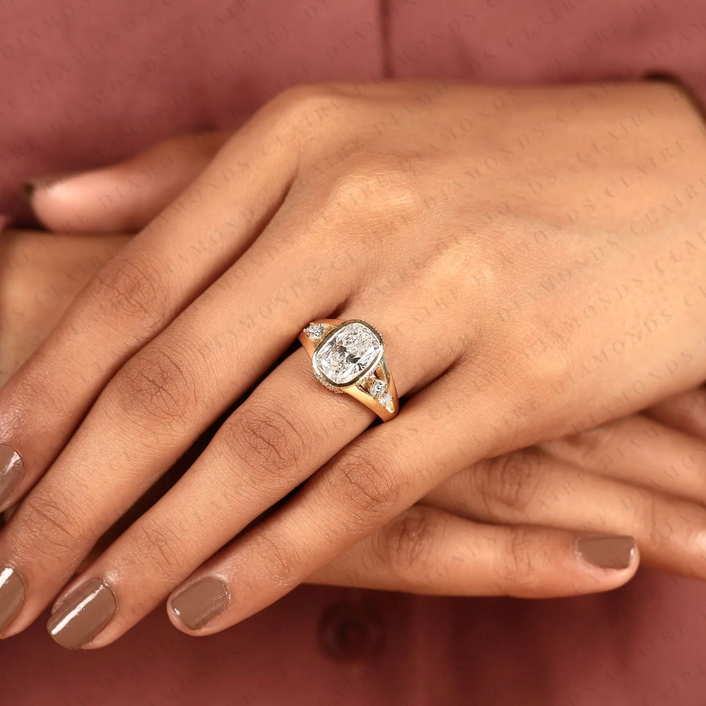 elongated cushion cut lab grown diamond engagement ring bezel set ring art deco gold ring vintage inspired bridal ring  igi certified jewelry