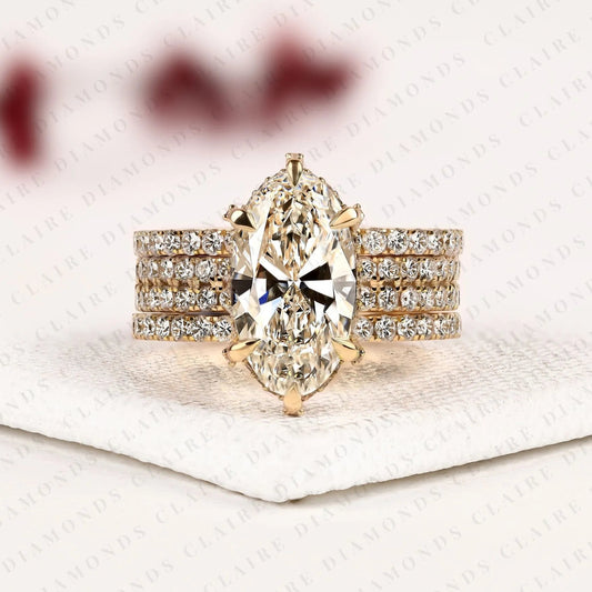 Oval Cut Lab Grown Diamond Hidden Halo Ring Multi Row Pave Gold Band Luxury Bridal Set Wedding Ring for Women