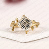 Asscher Cut Lab Grown Diamond Ring Vintage Floral Leaf Gold Engagement Ring Art Deco Inspired Geometric Diamond Ring for Women