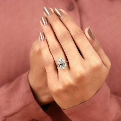 Old Mine Elongated Cushion Cut Lab Grown Diamond Solitaire Engagement Ring  Hidden Halo Diamond Ring Classic Minimalist Bridal Ring for Women