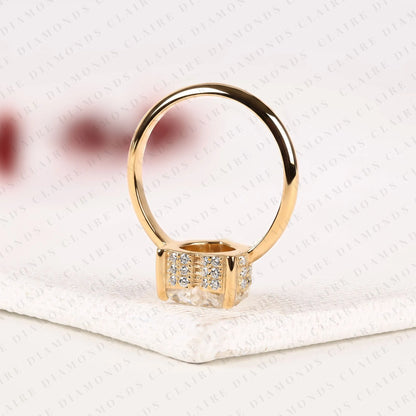 Heart Cut Moissanite Diamond Engagement Ring Gold Hidden Halo Ring Romantic Bridal Jewelry Minimalist Promise Ring.