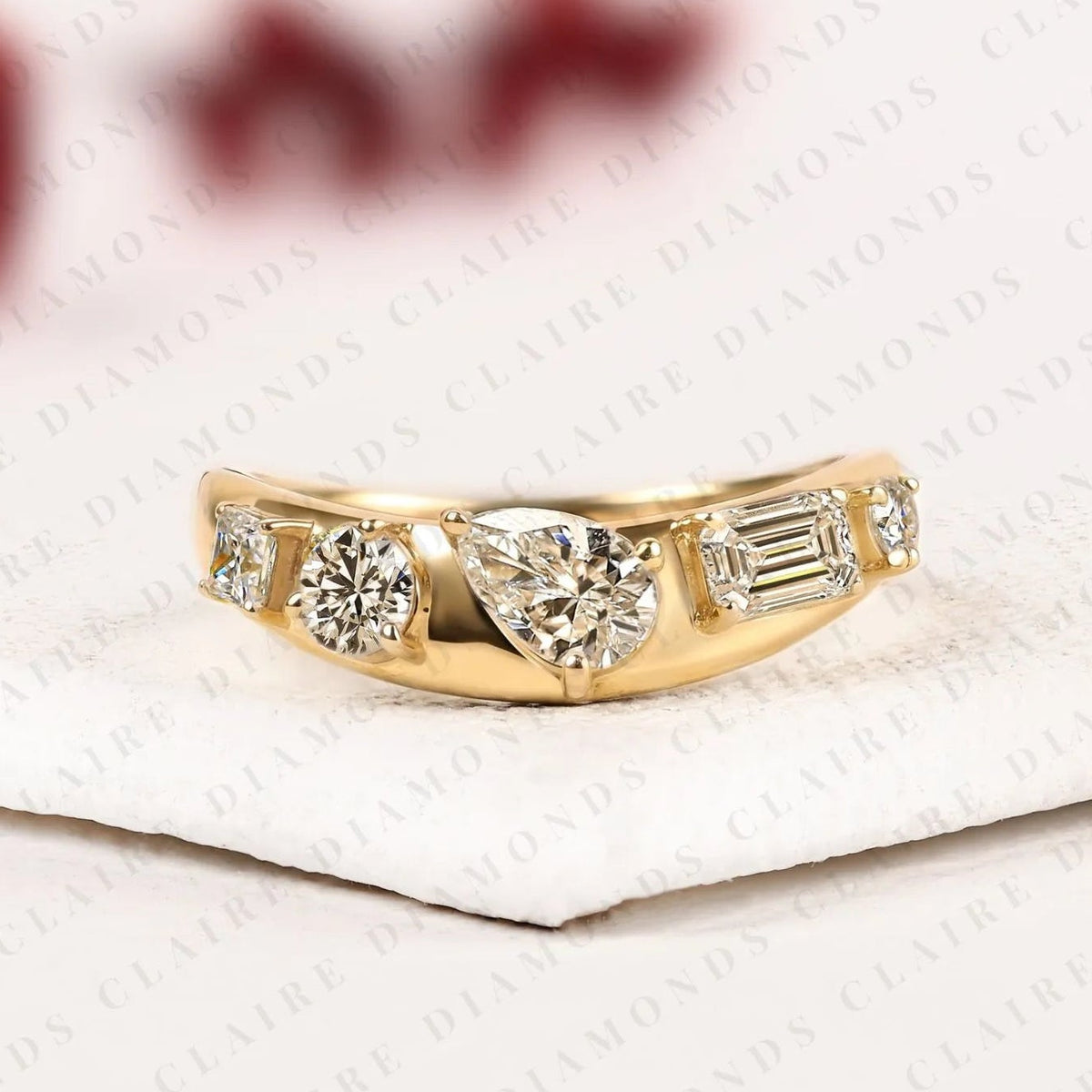 1.15 TCW Princess & Round & Pear & Emerald Cut Band by Claire Diamonds