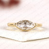 East West Marquise Rose Cut Lab Grown Diamond Solitaire Ring Half Bezel Minimalist Promise Ring