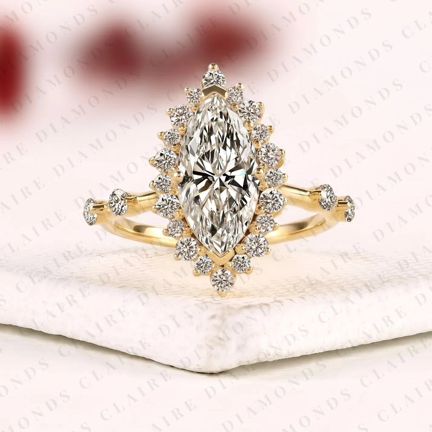 marquise cut lab grown diamond engagement ring floral halo ring inspired unique statement ring