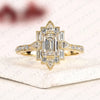 Emerald Cut Lab Grown Diamond Engagement Ring Milgreen Bezel Art Deco Vintage Inspired Baguette Halo Diamond Bridal Ring