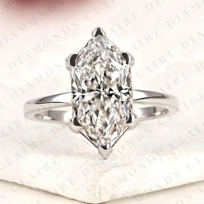 Dutch Marquise Cut Moissanite Diamond Engagement Ring Solitaire White Gold Ring Elongated Diamond Bridal Ring Minimalist Wedding Ring