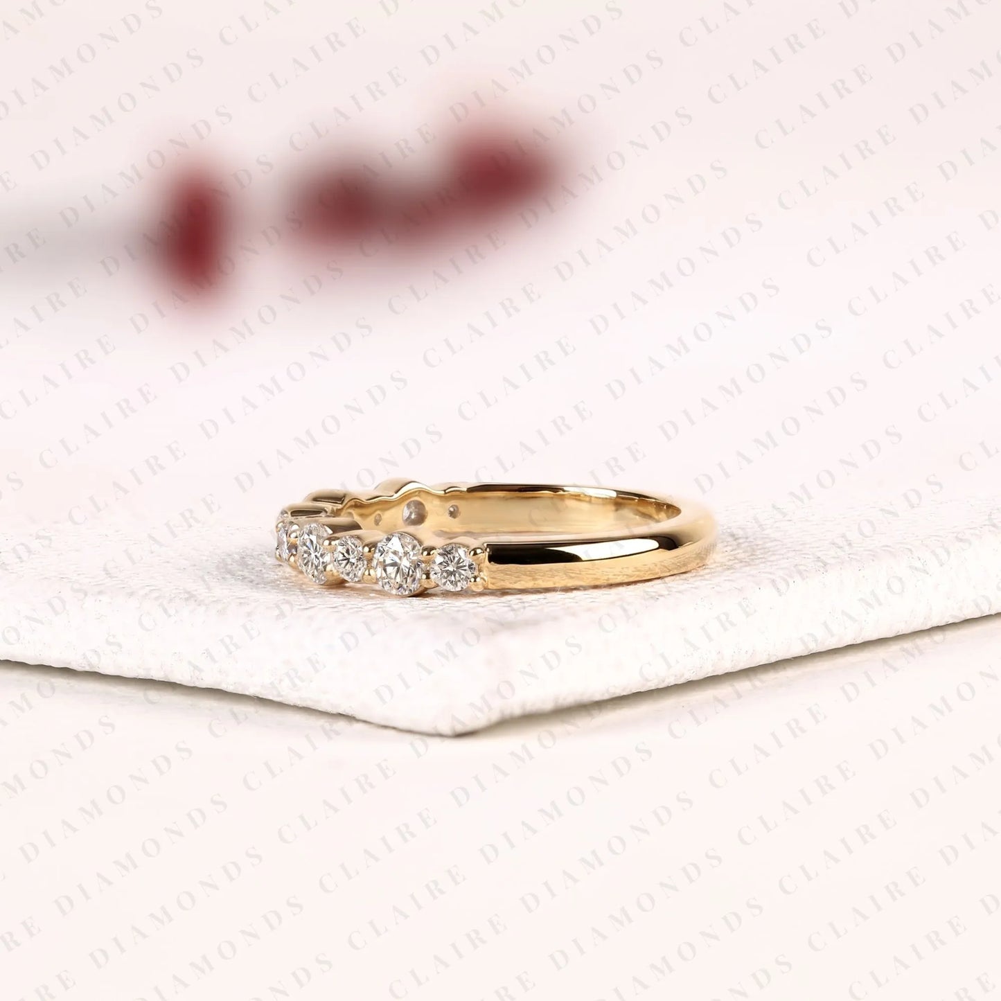 0.95 tcw round cut lab grown diamond wedding band  shared prong diamond half eternity band minimalist anniversary band for women