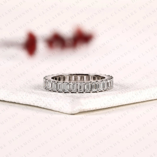 3.84 TCW Emerald Cut Moissanite Diamond Eternity Band Stackable Ring Engagement Promise Ring For Her