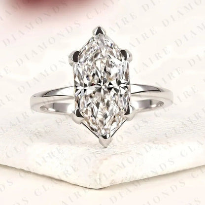 Dutch Marquise Cut Lab Grown Diamond Engagement Ring Solitaire White Gold Ring Elongated Diamond Bridal Ring Minimalist Wedding Ring