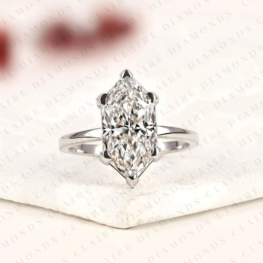 Dutch Marquise Cut Moissanite Diamond Engagement Ring Solitaire White Gold Ring Elongated Diamond Bridal Ring Minimalist Wedding Ring