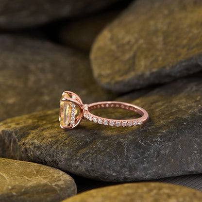 Radiant Cut Champagne Lab Grown Diamond Solitaire Engagement Ring in Rose Gold with Pavé Band