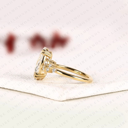 Rose Cut Oval Lab Grown Diamond Ring, Vintage Floral Engagement Ring, Yellow Gold, Nature Inspired Ring