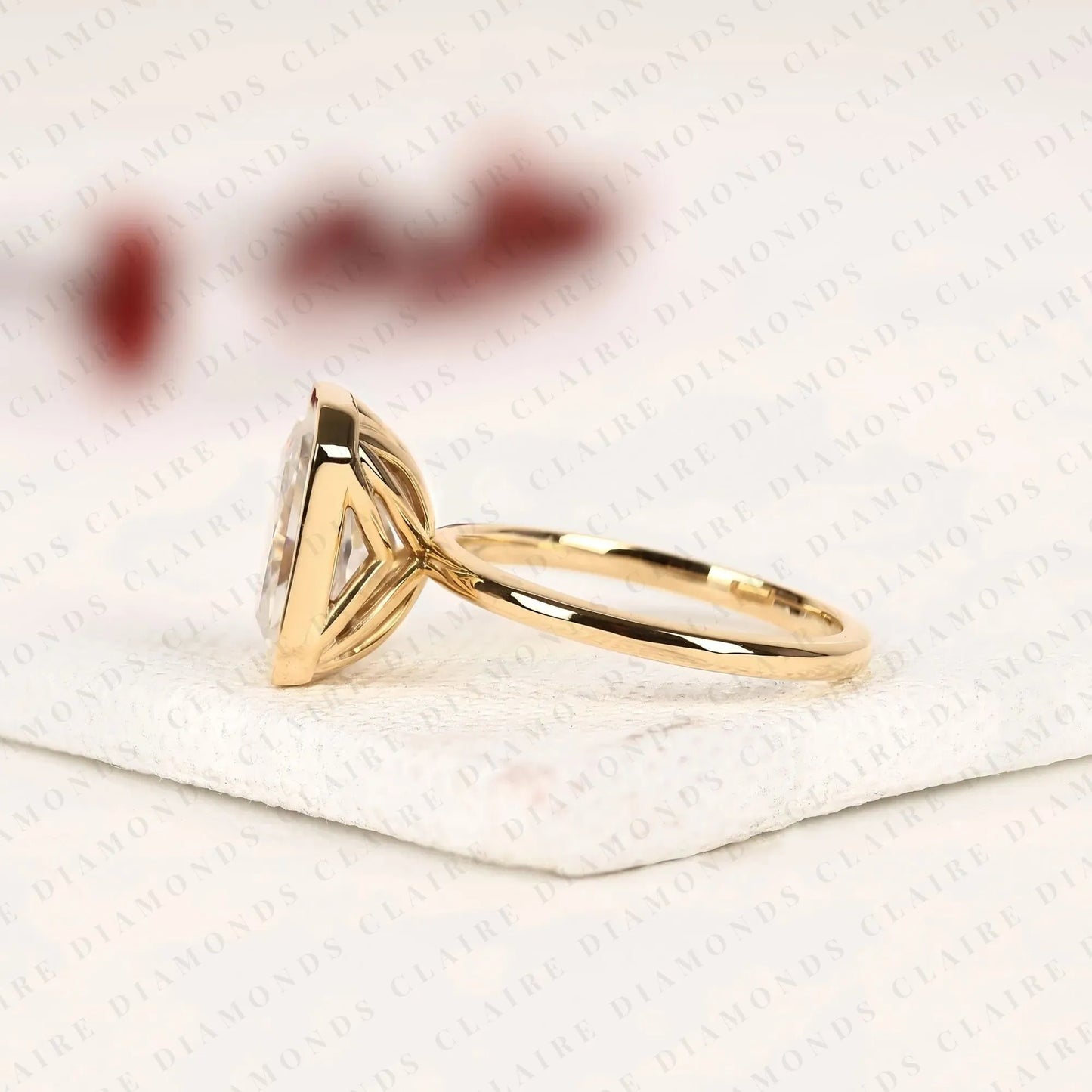 bezel set radiant cut lab grown diamond engagement ring in gold | solitaire wedding ring for women | igi certified anniversary ring