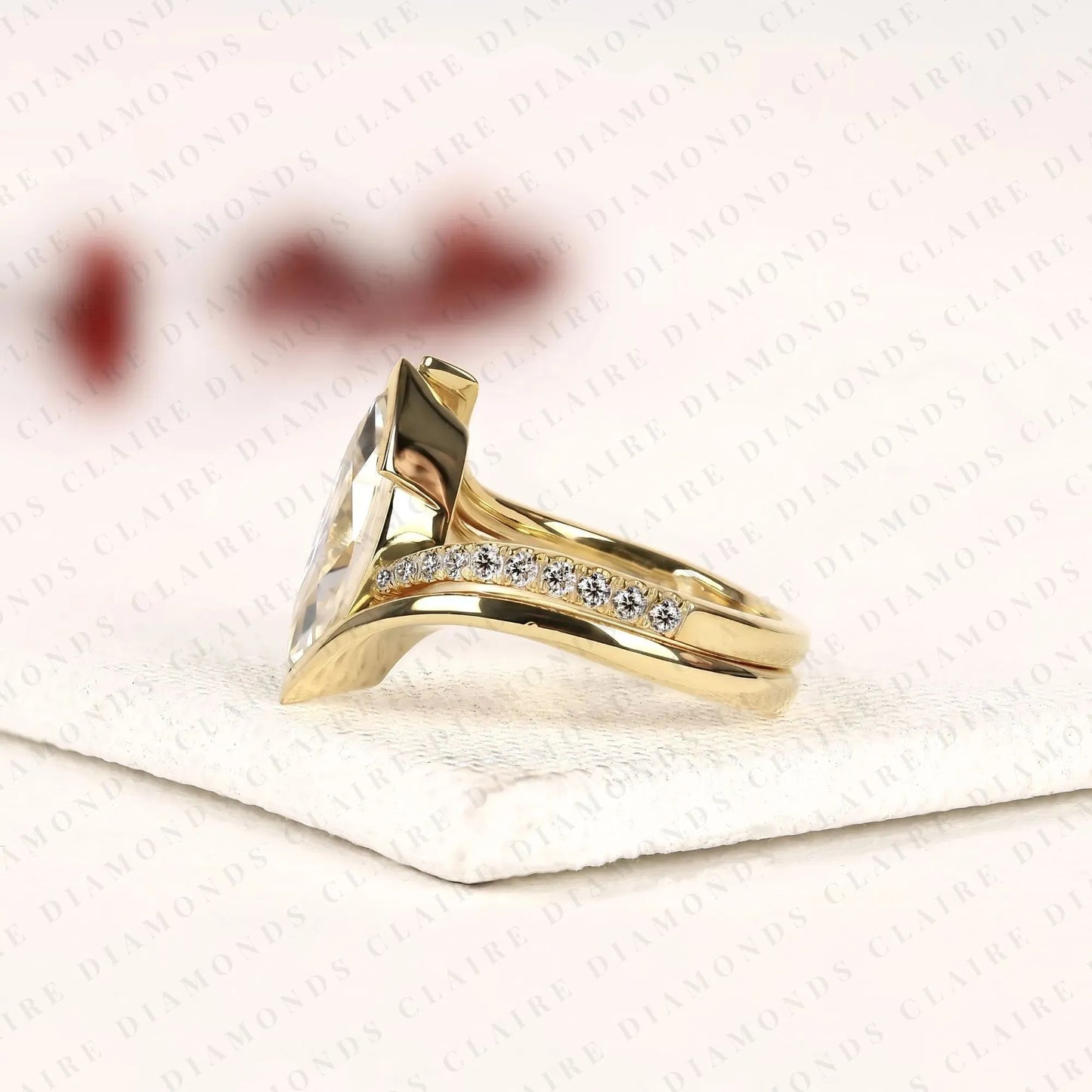 marquise moissanite diamond bypass ring bezel ring modern twisted pave bridal ring set