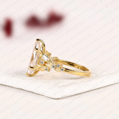 Marquise Cut Lab Grown Diamond Engagement Ring, Floral Leaf Vine Gold Ring, Nature Inspired Bridal Ring, Unique Vintage Wedding Jewelry