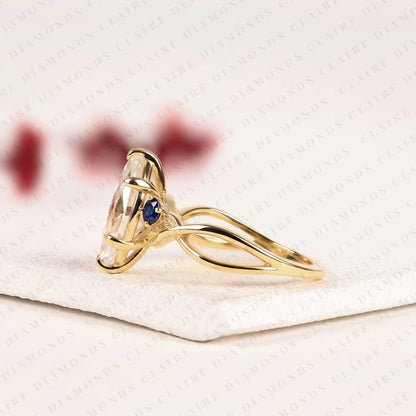 Marquise Moissanite Diamond Ring, Nature Inspired Leaf Engagement Ring, Vintage Floral Ring, Sapphire Gold Promise Ring