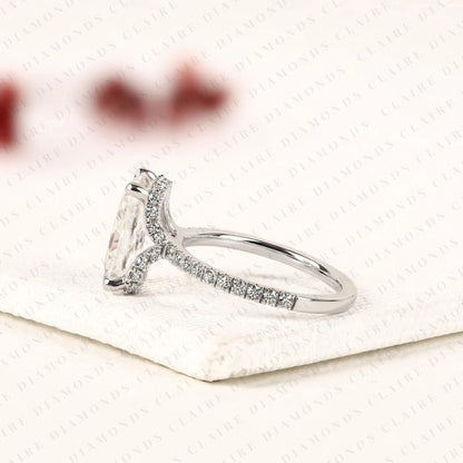 Radiant Cut Hidden Halo Moissanite Diamonds Engagement Ring with Pavé Band – Luxurious Brilliance for Your Forever