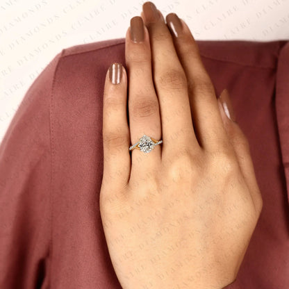 Pear Cut Lab Grown Diamond Engagement Ring | Yellow Gold Split Shank Pavé Ring | Modern Elegant Bridal Jewelry | Unique Solitaire Engagement Ring